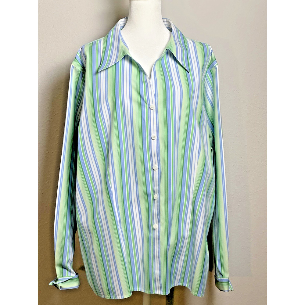 Women’s Blouse Gold Label Westbound Blouse Size (22W) Green Blue Striped Blouse‎